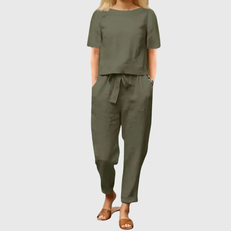 Tweedelige Dames Linnenmix Zomerset met Top en Broek