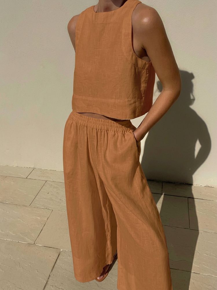 Tweedelige Dames Zomerset met Crop Top en Wijde Broek