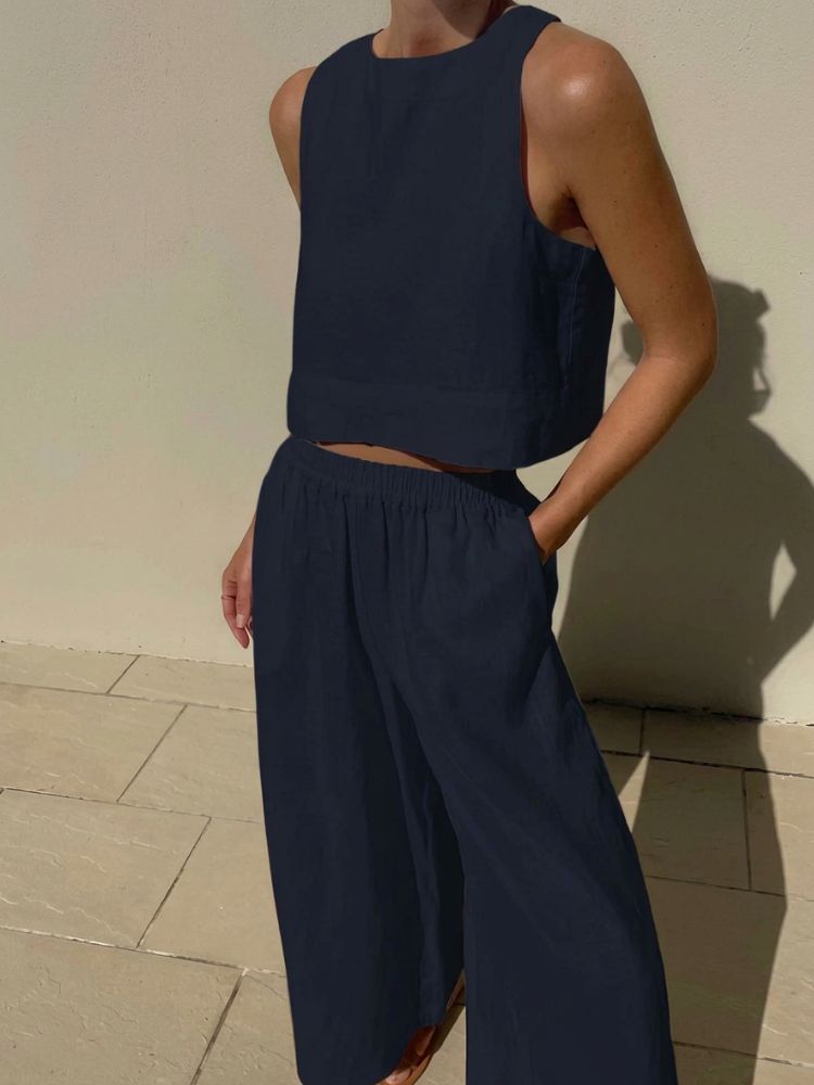 Tweedelige Dames Zomerset met Crop Top en Wijde Broek
