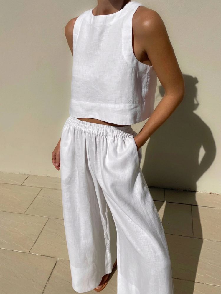 Tweedelige Dames Zomerset met Crop Top en Wijde Broek