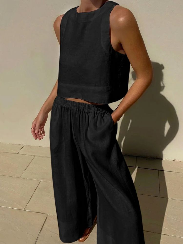 Tweedelige Dames Zomerset met Crop Top en Wijde Broek