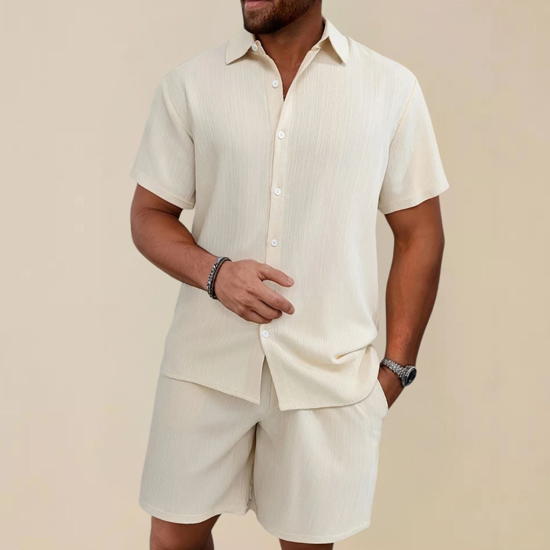 Tweedelige Heren Co-ord Set met Overhemd en Korte Broek