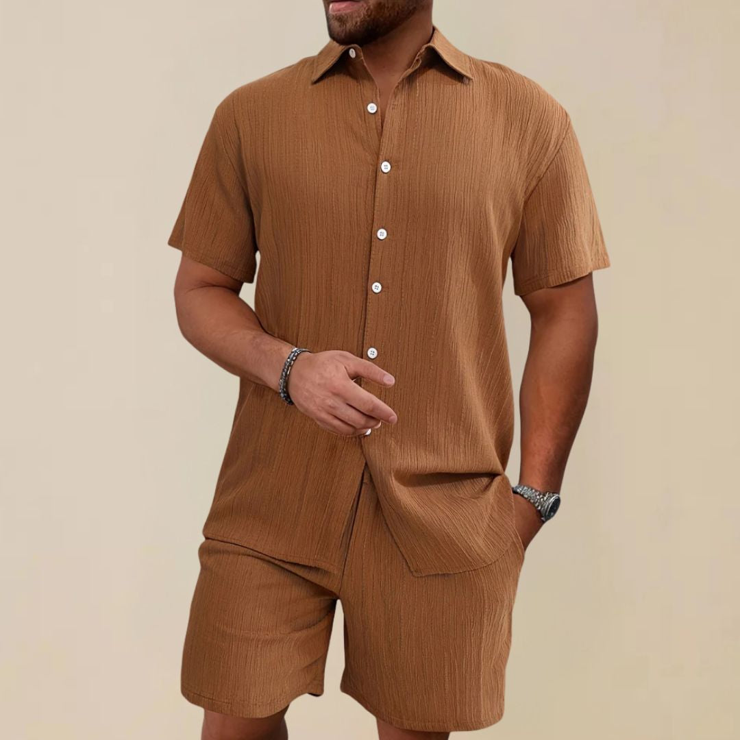Tweedelige Heren Co-ord Set met Overhemd en Korte Broek