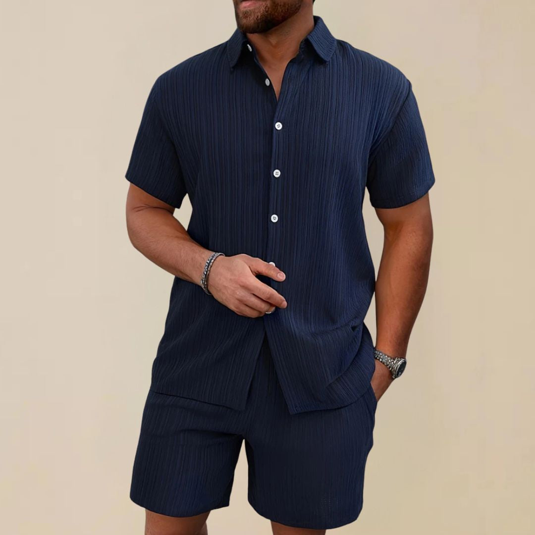 Tweedelige Heren Co-ord Set met Overhemd en Korte Broek