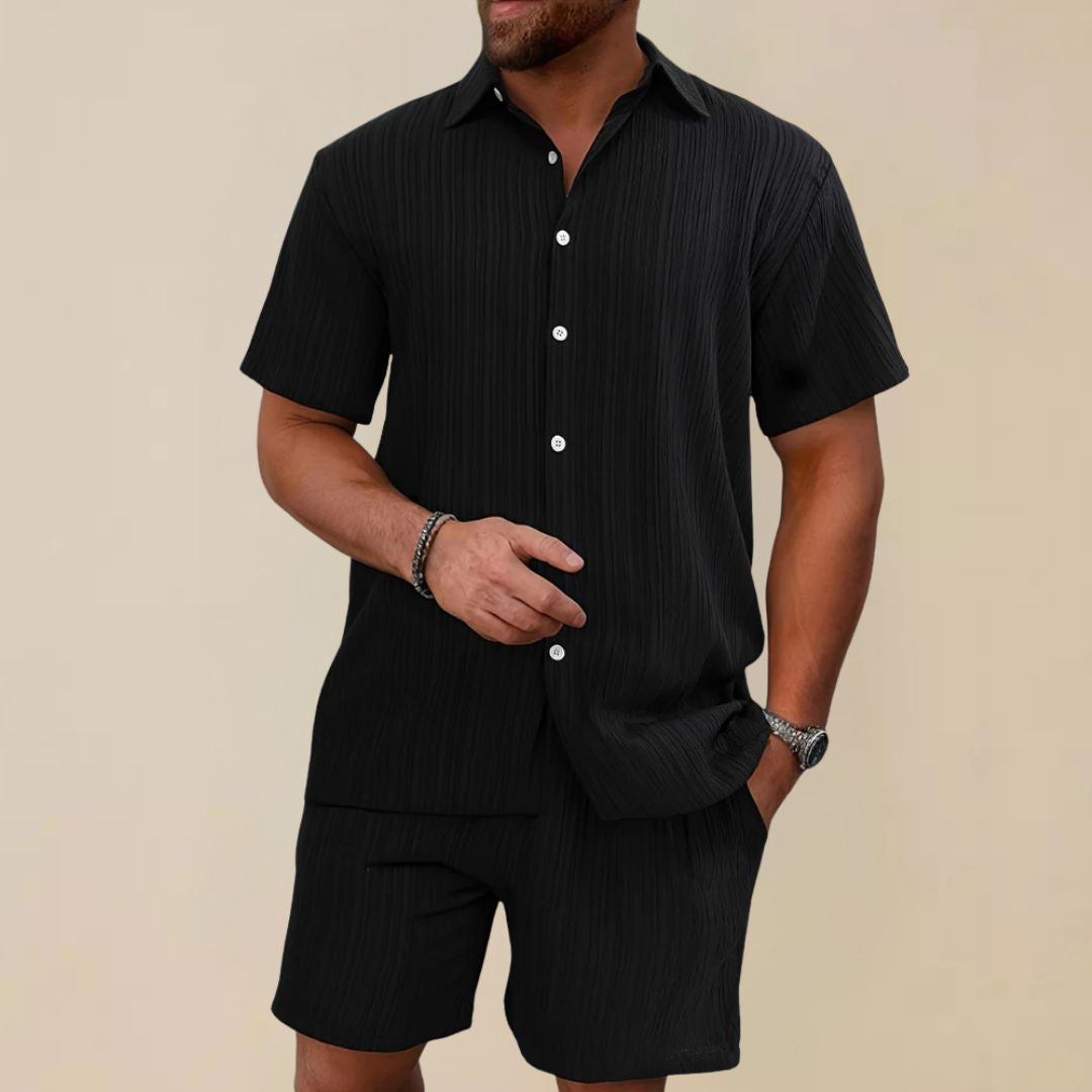 Tweedelige Heren Co-ord Set met Overhemd en Korte Broek