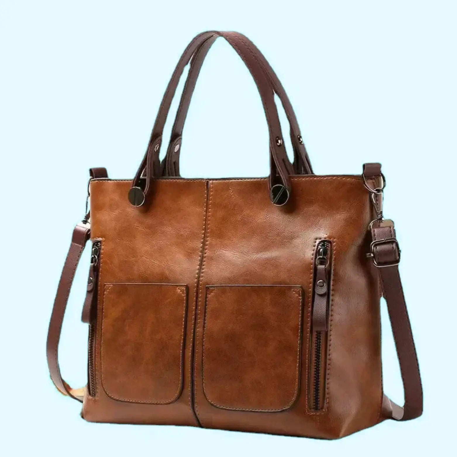 Camilla vintage handtas van PU-leer in bruin met rits en handvat – Norova