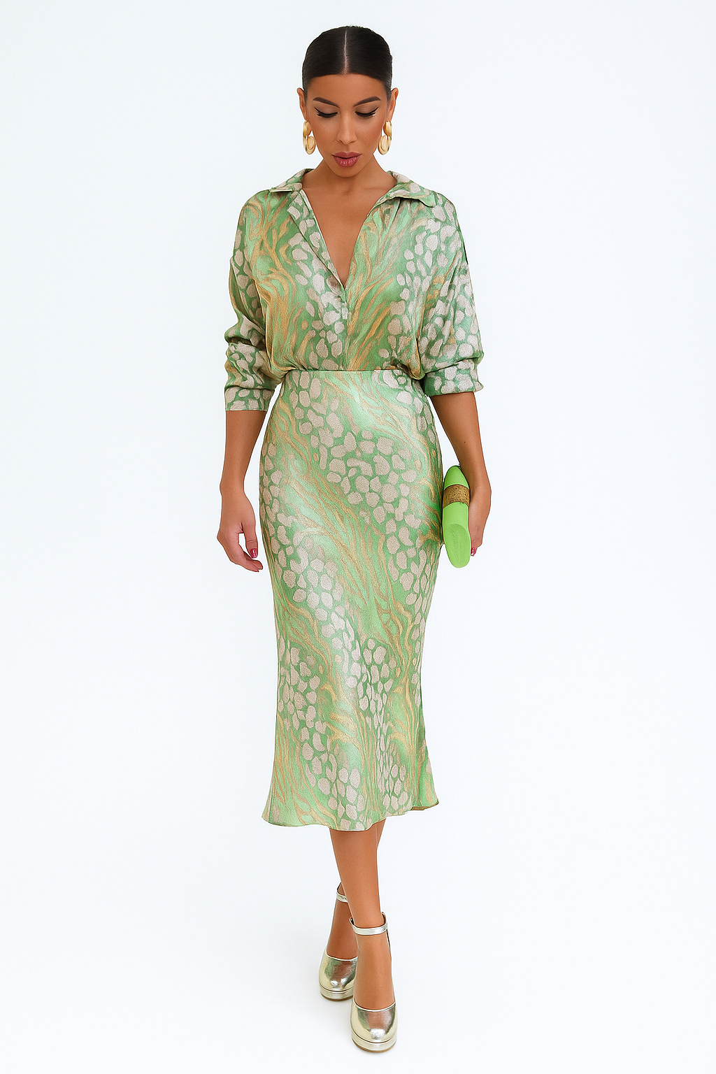 2-delige dames set met bloemenprint – rok en blouse