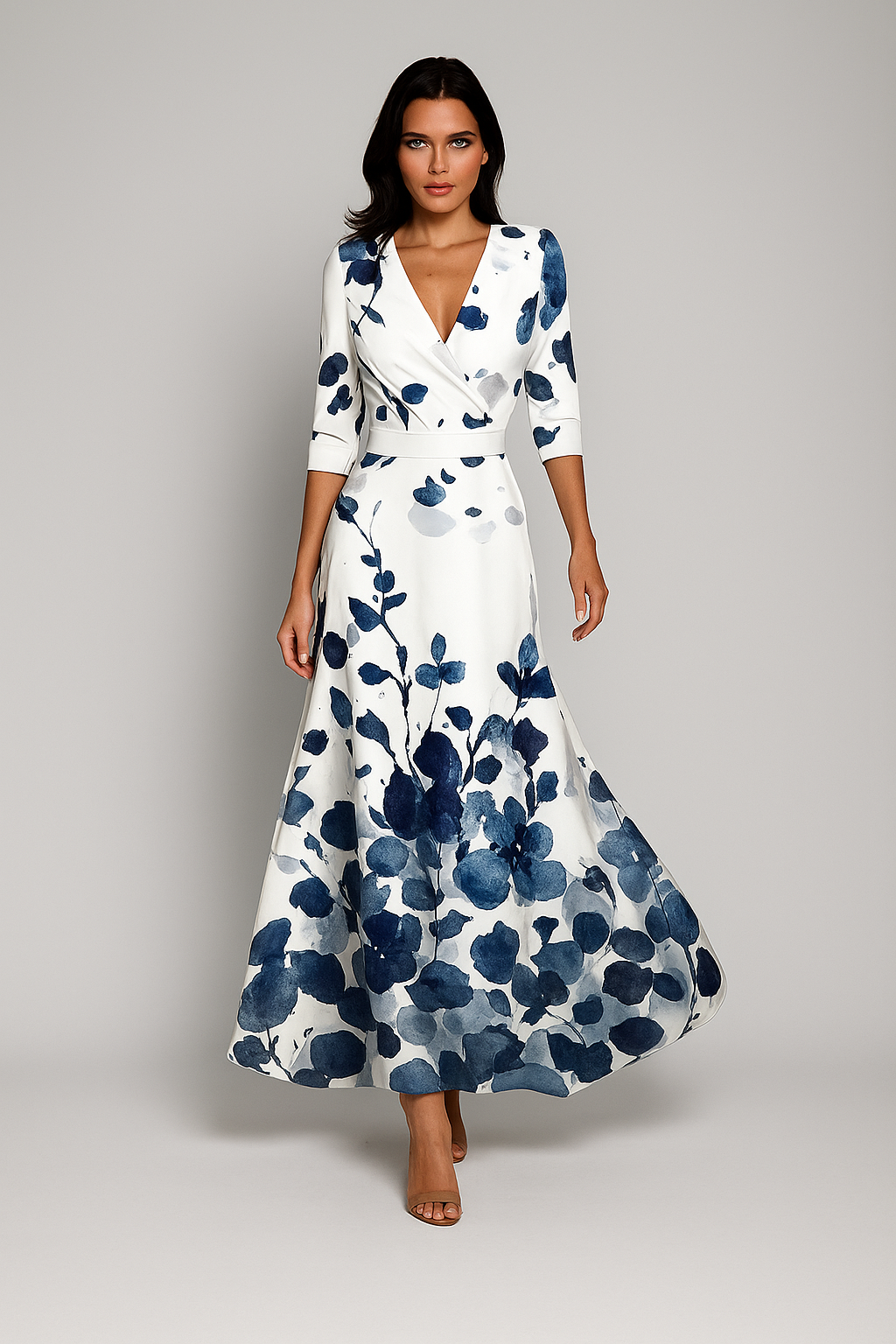 Bloemenjurk – elegant met V-Hals & tailleband